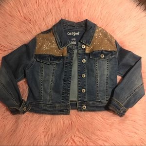 Girls Jean Jacket with Gold Sequins
